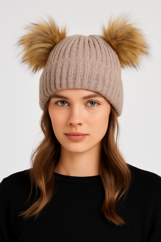 DM-101 Bommel Mütze für Damen Modernes Design Braun