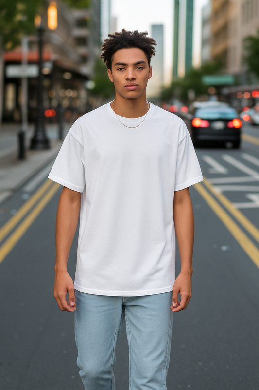 TS-9100 Oversized T-Shirt – Sommer Basic aus Baumwolle Weiss