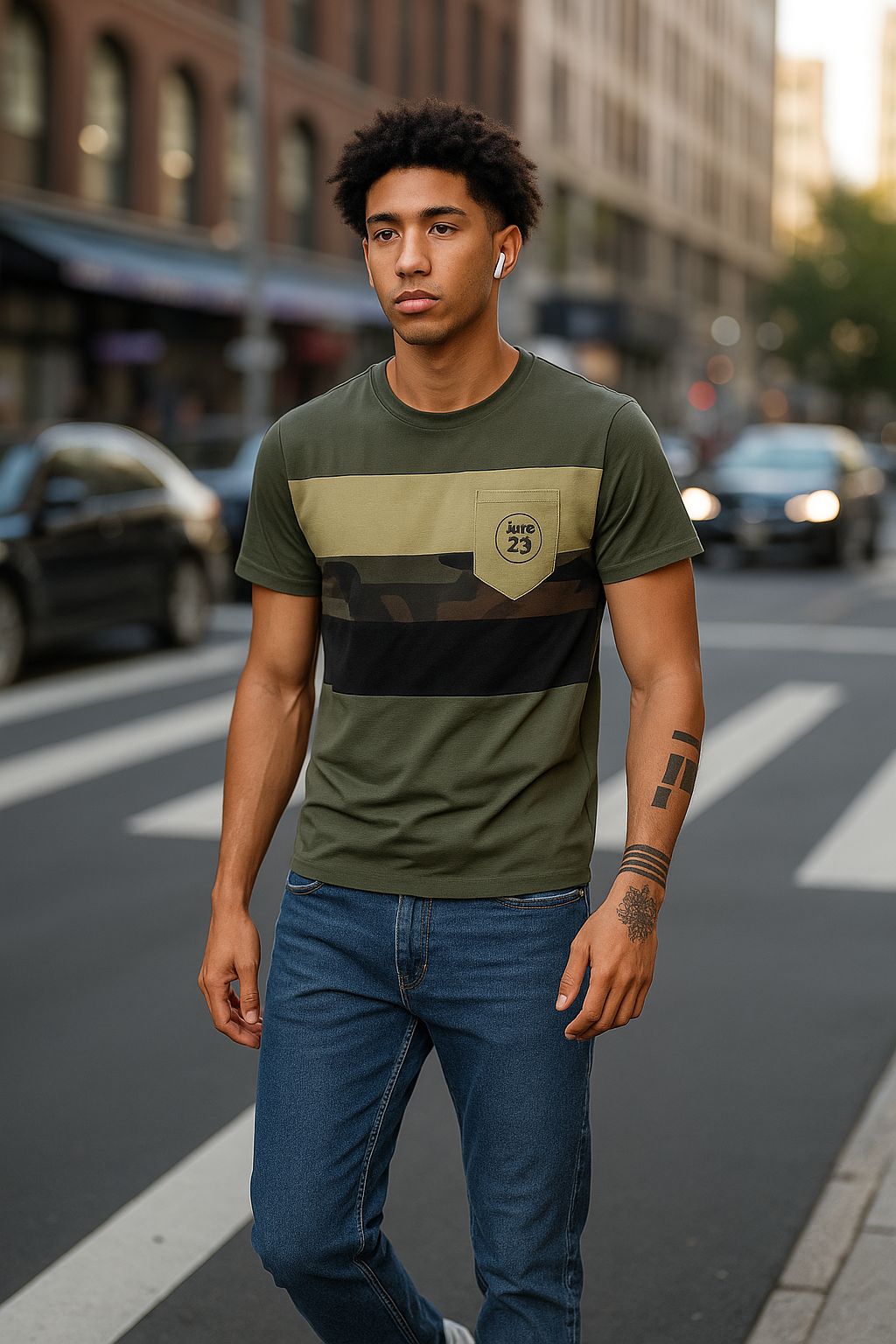 TS-3200 June 25™ Herren T-Shirt mit Blockdesign – Slim Fit & Bequeme Grün