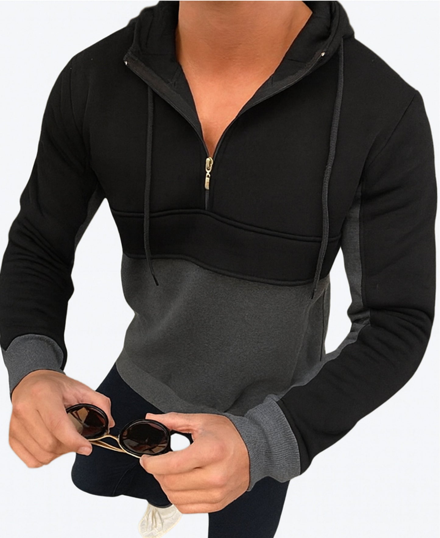 HOD-1650 Herren Hoodie mit Halbzipper – Schwarz