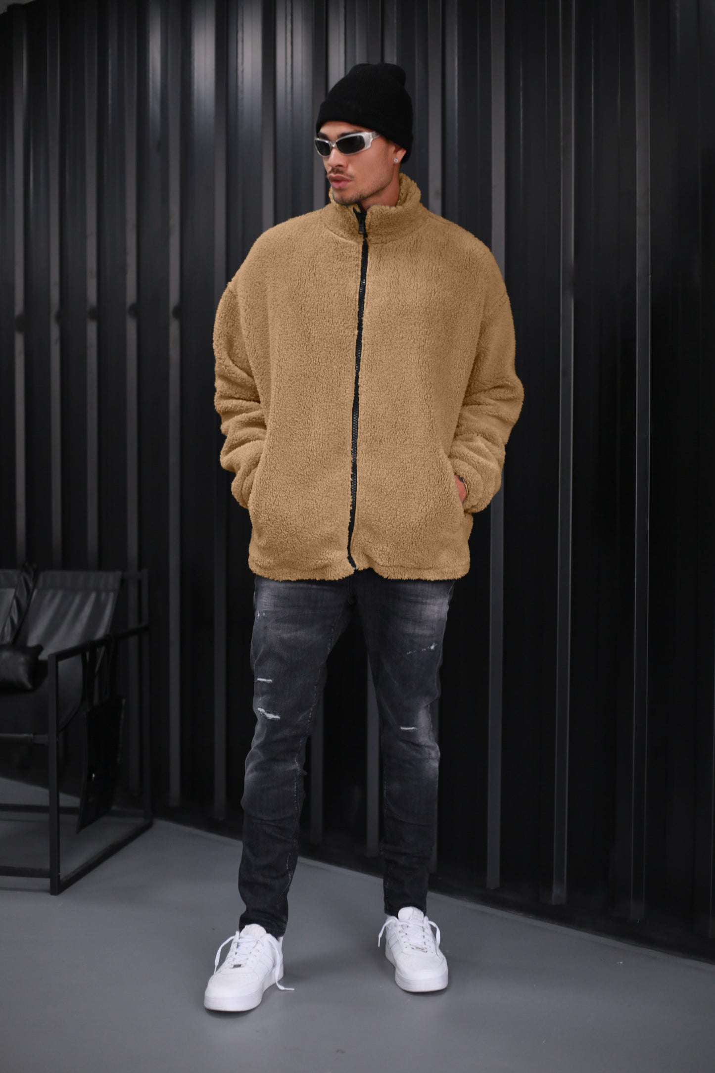 Herren Fleece Hoodie Teddyfell Jacke Plüschjacke Pulli Winter Herbst