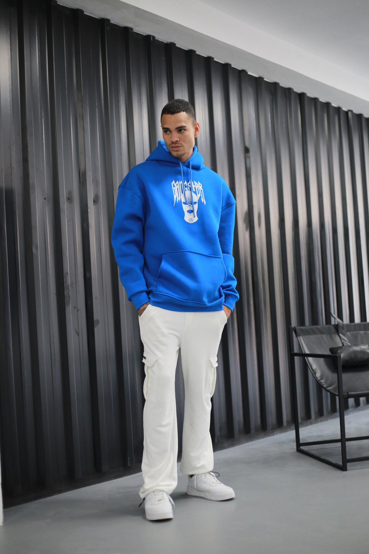 Oversized Hoodie Sweater mit Ganster Print Blue