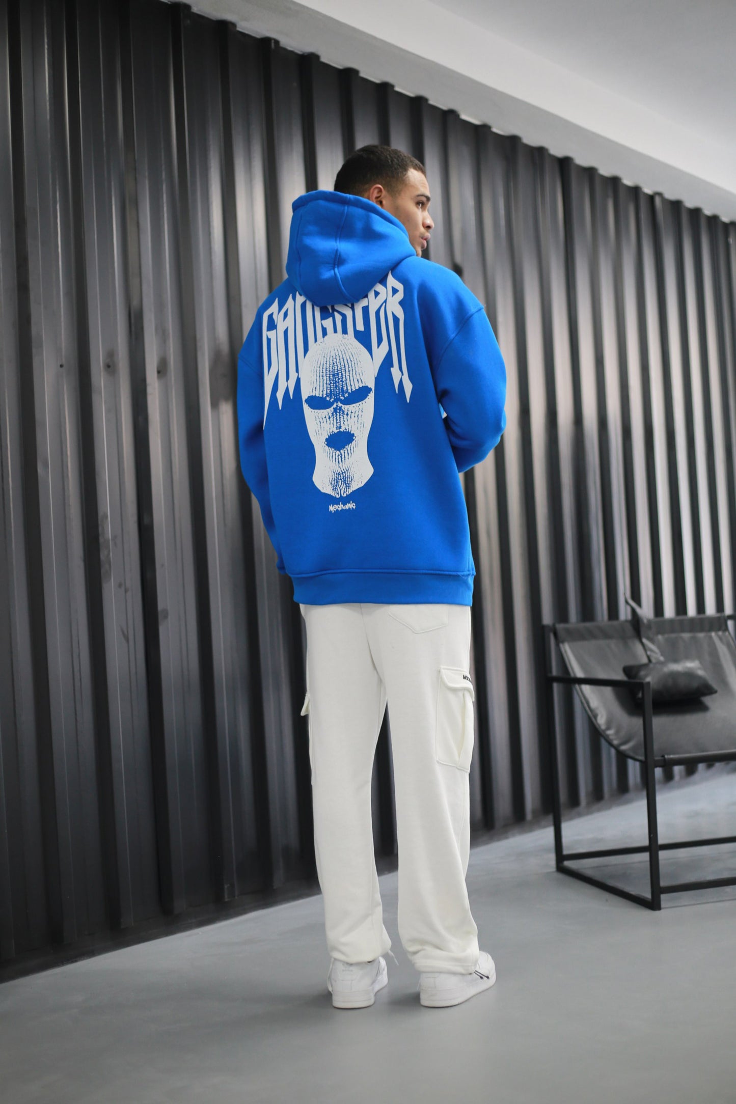 Oversized Hoodie Sweater mit Ganster Print Blue