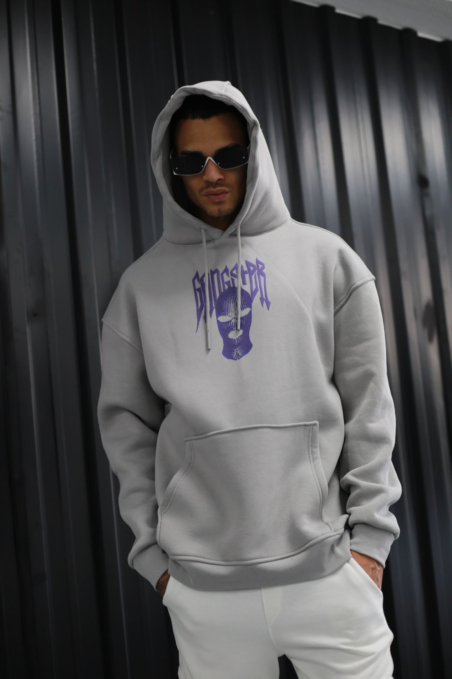 Oversized Hoodie Sweater mit Ganster Print Gray