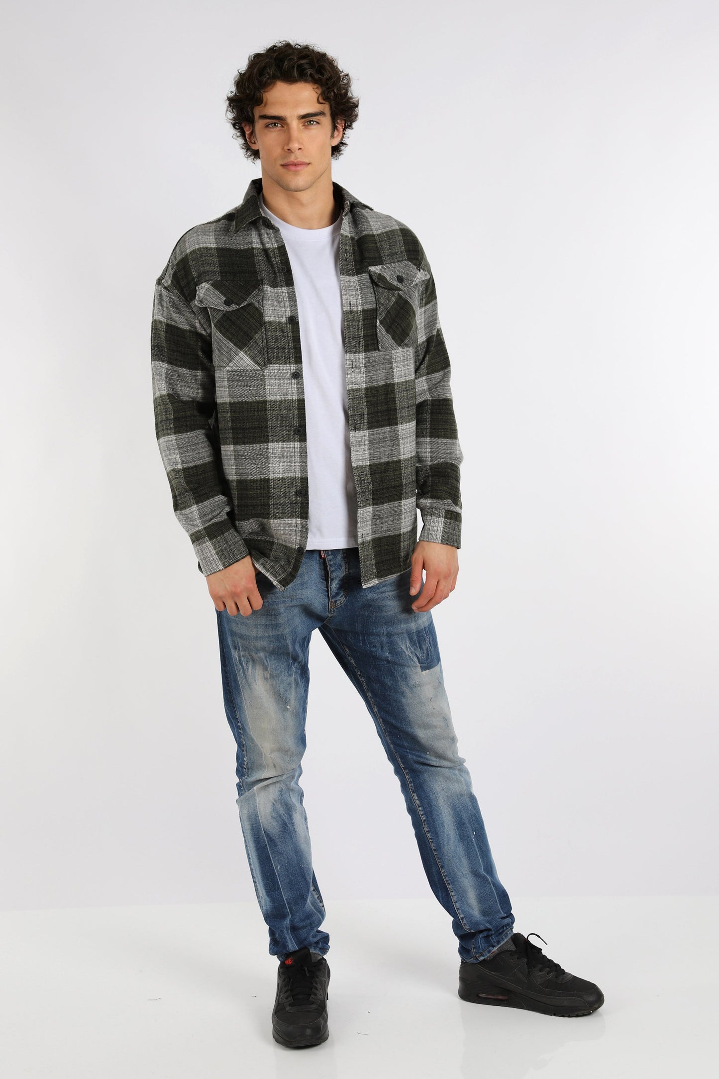 H-263 Herren Flanellhemd Kariert – Vorderansicht Holzfäller Look