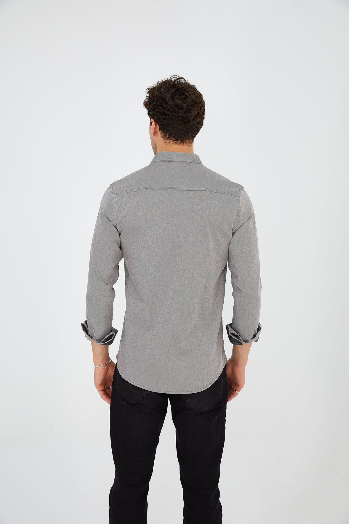 Herren Freizeit Hemd Langarm Business Hemd Grau