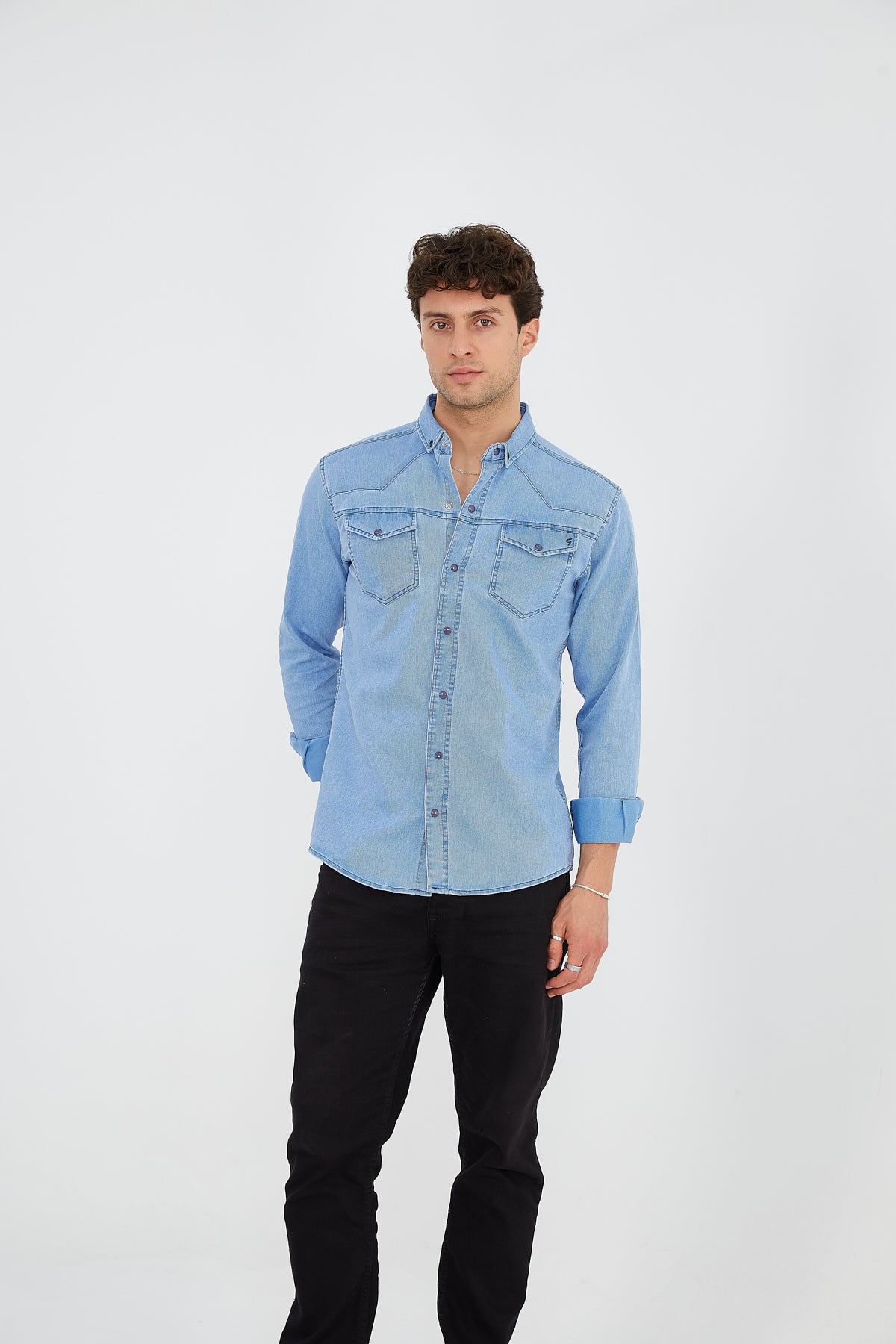 Freizeit Hemd Langarm Hemd Herren Jeansblau