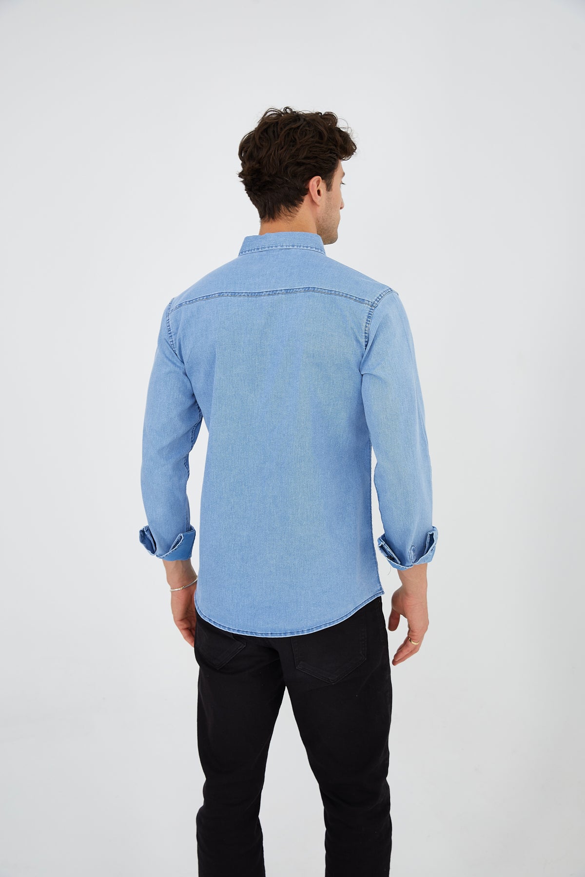 Freizeit Hemd Langarm Hemd Herren Jeansblau