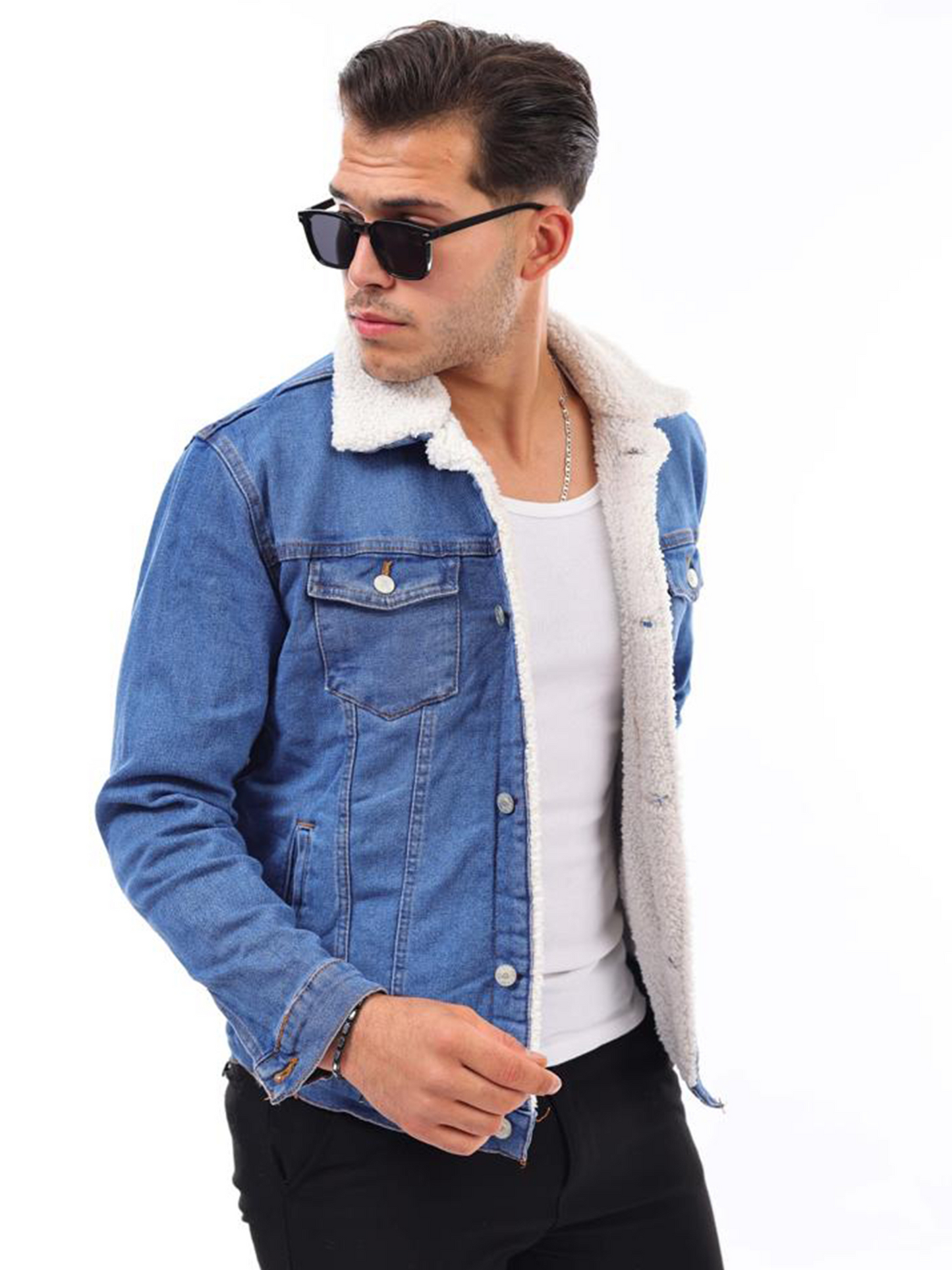 HJ-3000 Herren Jeansjacke mit Teddyfutter – Stil trifft Wärme