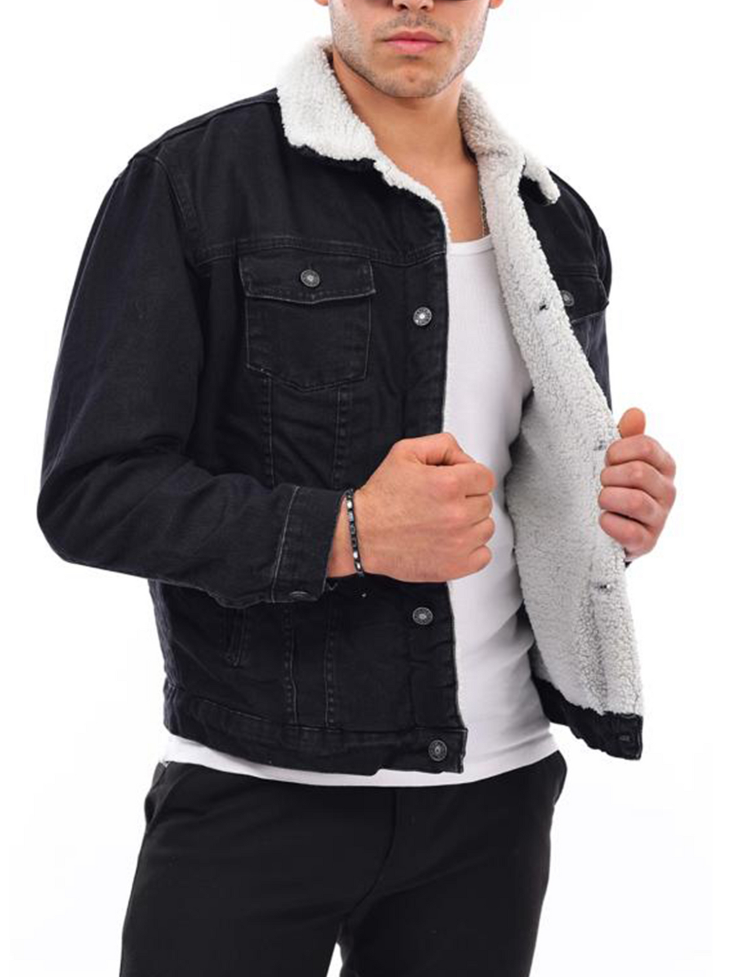 HJ-3000 Herren Jeansjacke mit Teddyfutter – Stil trifft Wärme