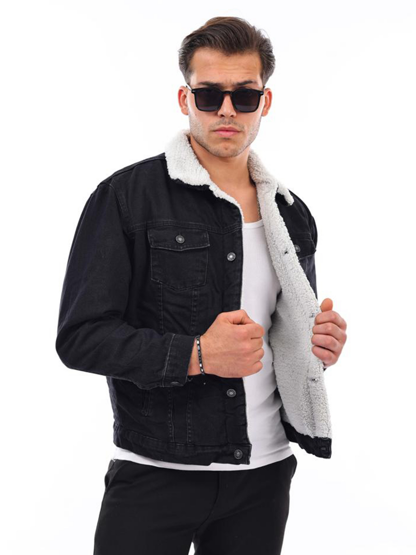HJ-3000 Herren Jeansjacke mit Teddyfutter – Stil trifft Wärme