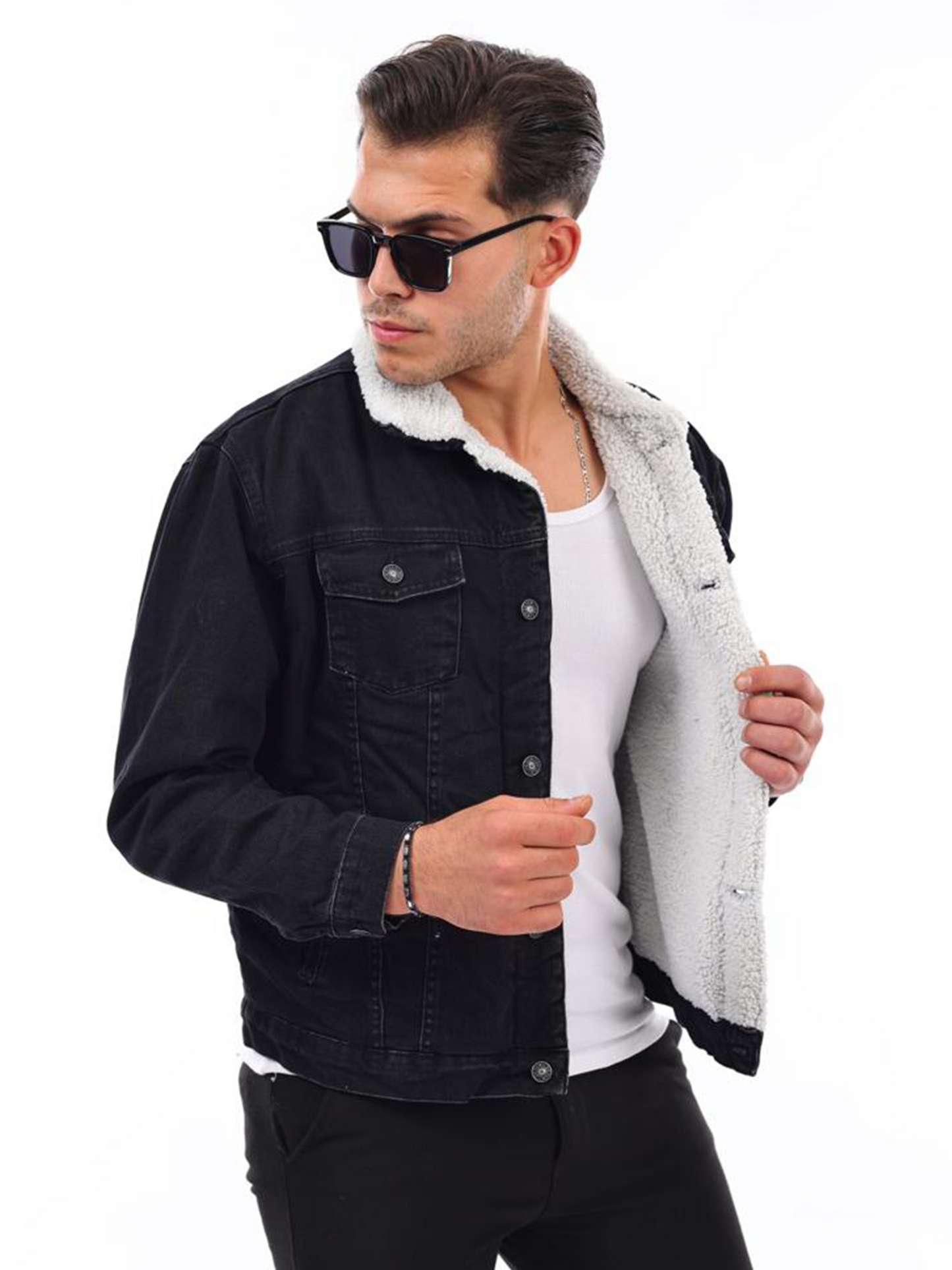 HJ-3000 Herren Jeansjacke mit Teddyfutter – Stil trifft Wärme
