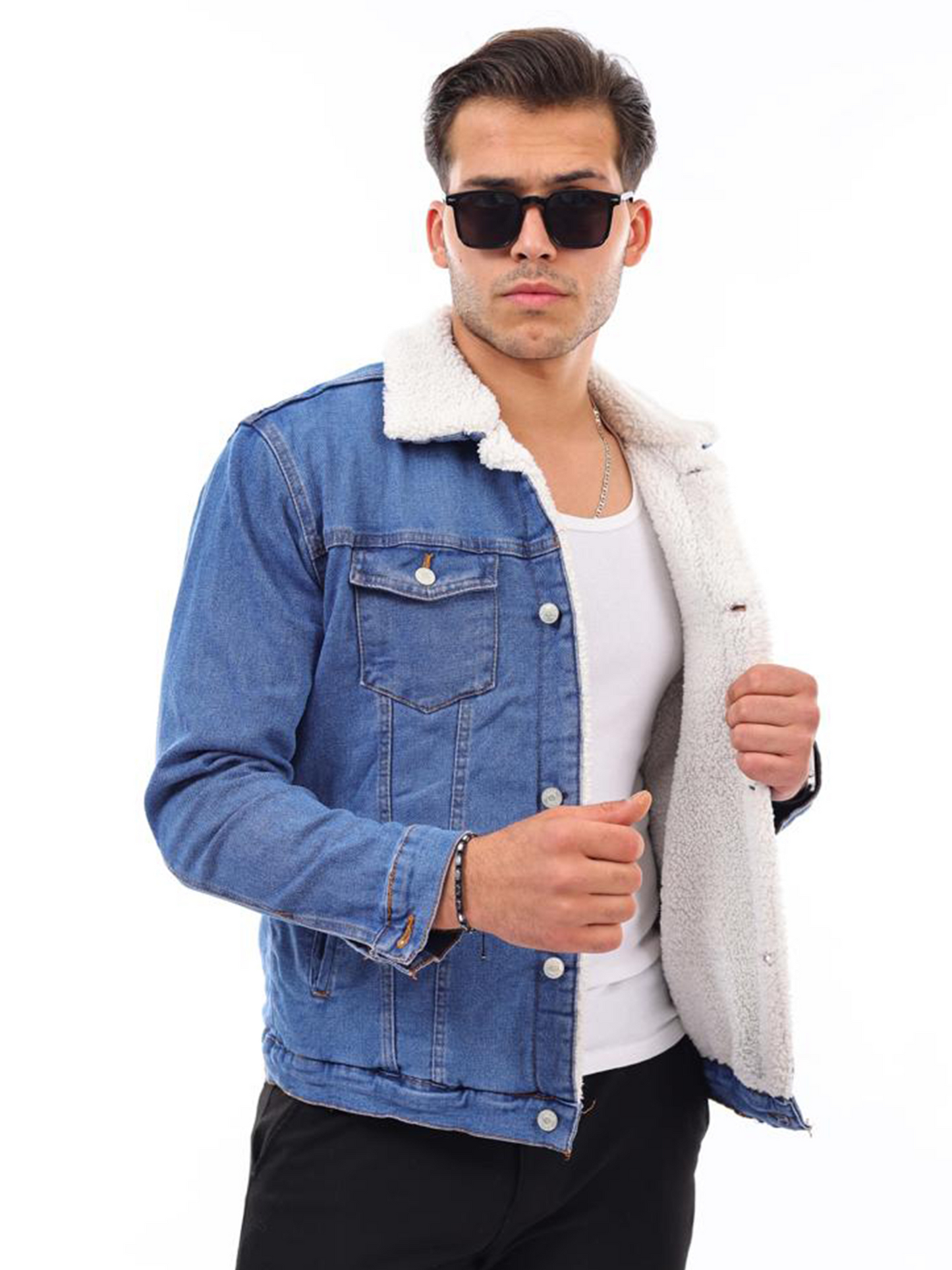 HJ-3000 Herren Jeansjacke mit Teddyfutter – Stil trifft Wärme