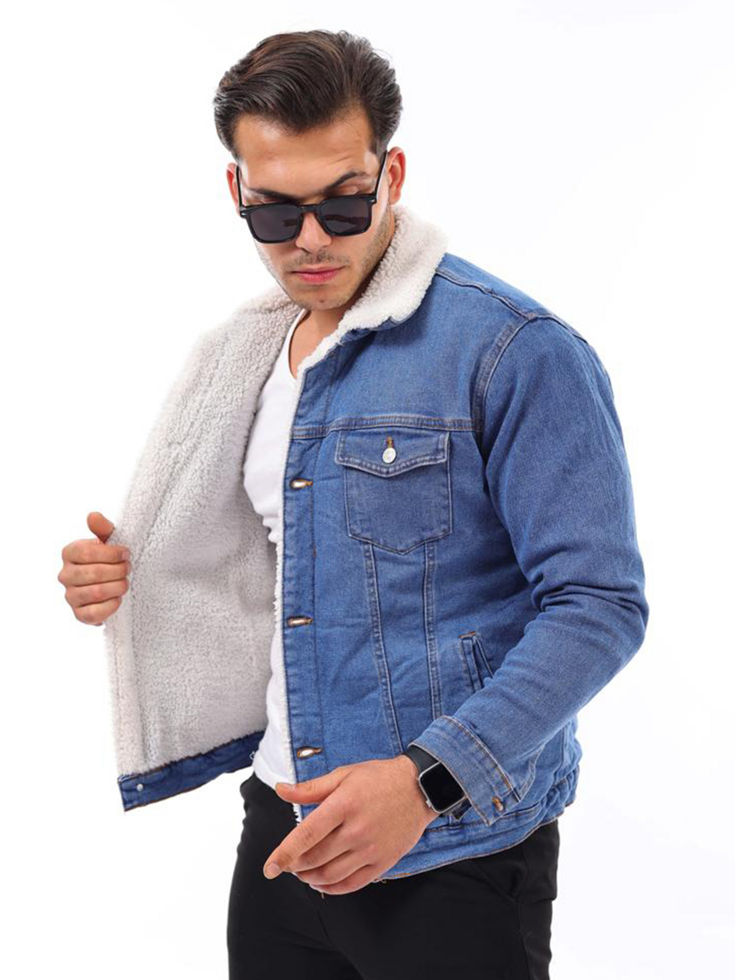 HJ-3000 Herren Jeansjacke mit Teddyfutter – Stil trifft Wärme