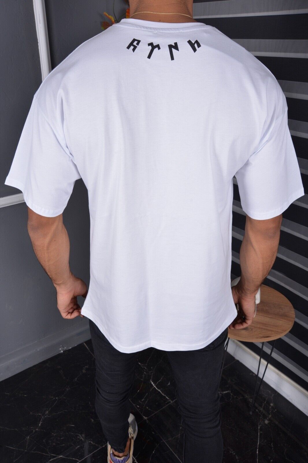 TS-8900 Oversized Tee – Black & White Designer T-Shirt für Herren Weiss 2