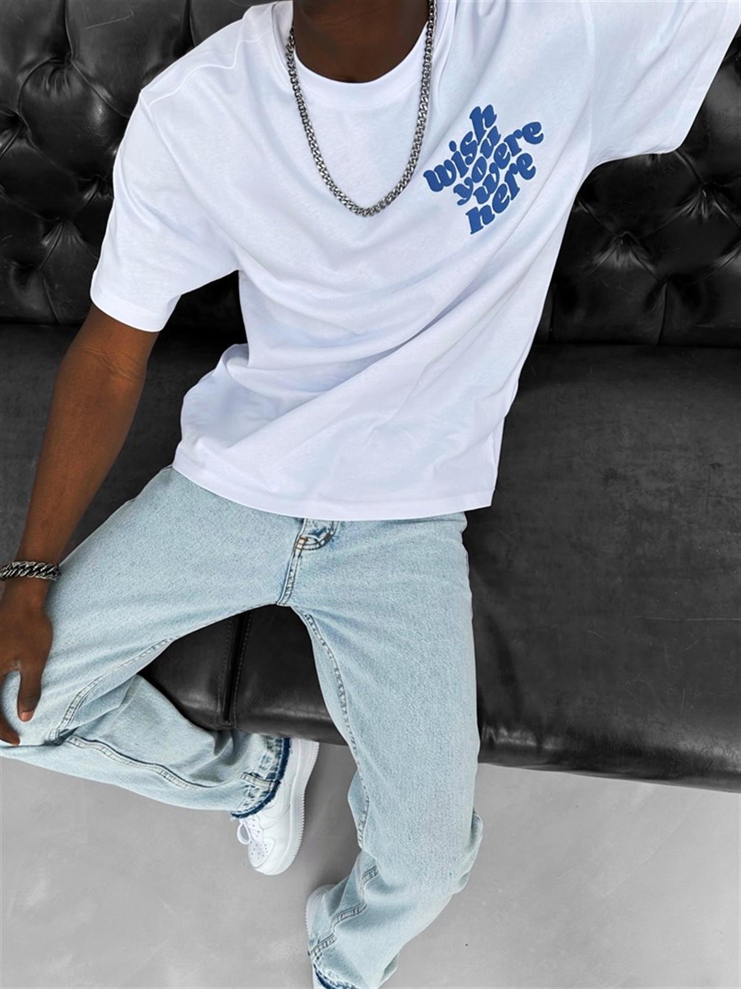 Oversized Shirt Long Tee Blue