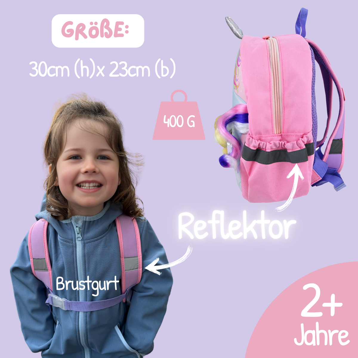 Rucksack mit Sichtfenster Einhorn