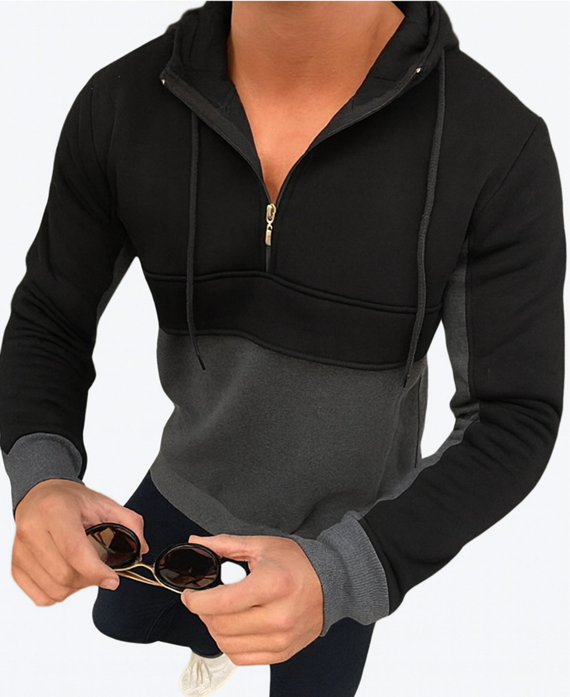 HOD-1650 Herren Hoodie mit Halbzipper – Schwarz